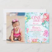 Photo Red Mermaid Oneder the Sea 1st Birthday 招待状 (正面)