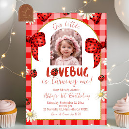 Photo Red Plaid Bow Coquette Lovebug Birthday 招待状