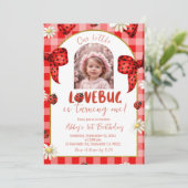 Photo Red Plaid Bow Coquette Lovebug Birthday 招待状 (スタンド正面)
