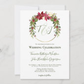 Photo Red Poinsettia Greeneryクリスマス結婚の写真 招待状 (正面)