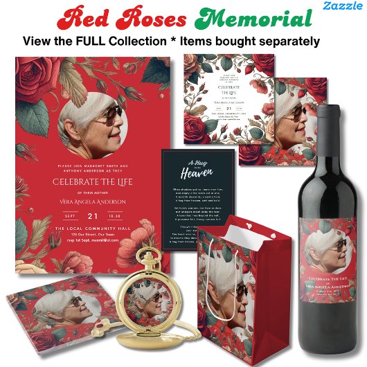 PHOTO Red Rosesお祝い・オブ・ライフ葬儀詩 招待状