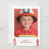 Photo Red Two The Rescue Fire Truck Birthday 招待状 (裏面)