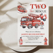 Photo Red Two The Rescue Fire Truck Birthday 招待状