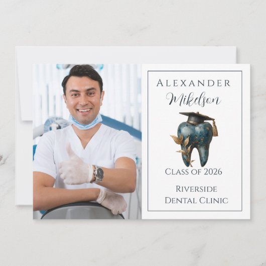 Photo Refined Blue Tooth Laurel Graduation 案内状 (正面)