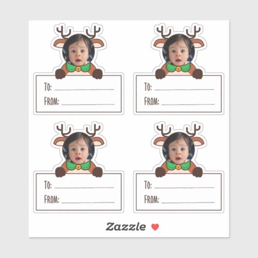 Photo Reindeer Gift Tag Sticker シール (シート)