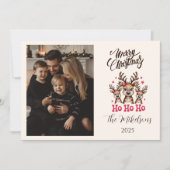 Photo Reindeer Ho Ho Ho Christmas シーズンカード (正面)