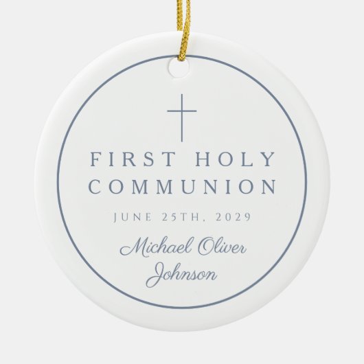 Photo Religious Cross Boy First Communion セラミックオーナメント (正面)