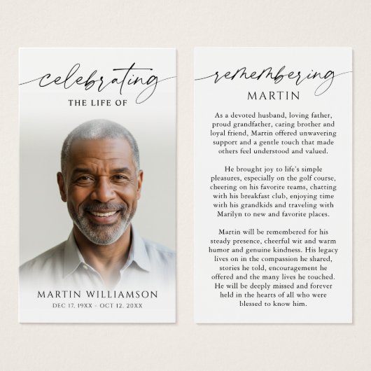 Photo Remembrance Celebration of Life Prayer Card (正面&裏面)