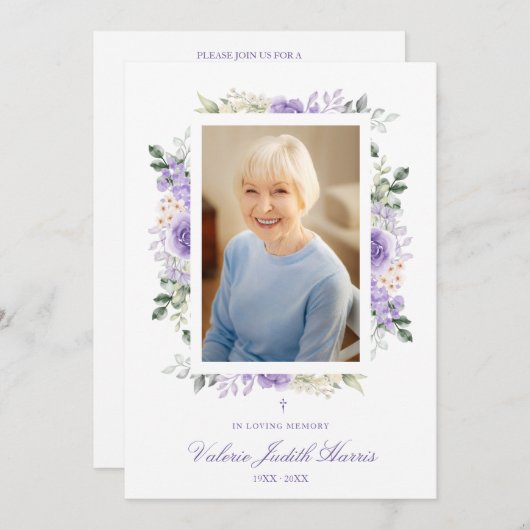 Photo Remembrance Service Dear Ones Purple Shades 招待状 (正面/裏面)