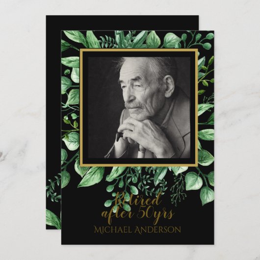 PHOTO Retirement招待状ブラック金ゴールド 招待状 (正面/裏面)