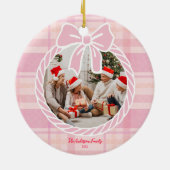 Photo Retro Pink Plaid Whimsical Holiday セラミックオーナメント (裏面)