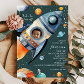 Photo Rocket First Trip Around the Sun Space B-day 招待状