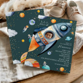 Photo Rocket First Trip Around the Sun Space B-day 招待状