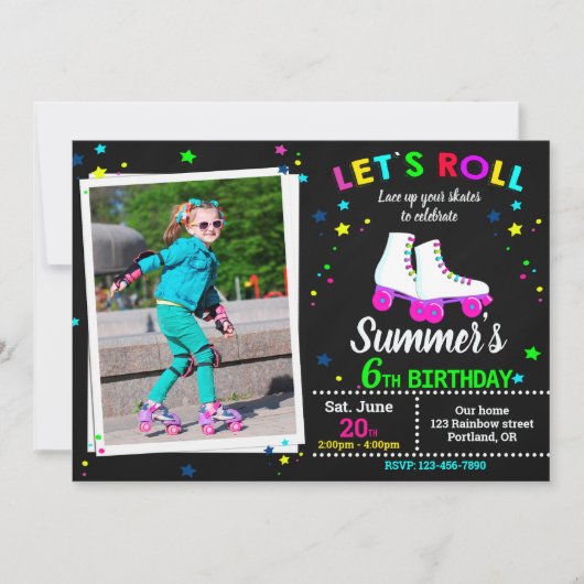 Photo Roller skate birthday invitation - Sk8 party 招待状 (正面)