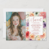 Photo Romantic Garden Florals Sweet Sixteen 招待状 (正面)