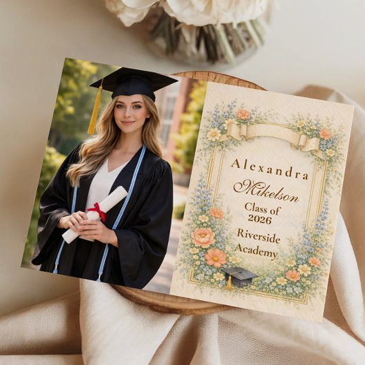 Photo Romantic Pastel Graduation Party 案内状