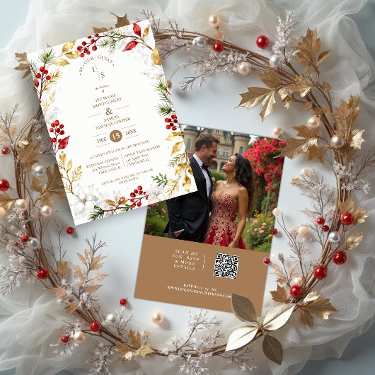 Photo Romantic Winter Nature Frame Wedding 招待状