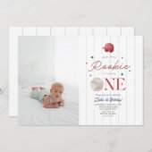 Photo Rookie Baseball cap Boys 1st誕生日 招待状 (正面/裏面)