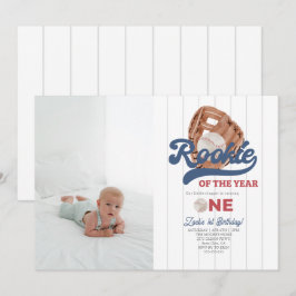 Photo Rookie Baseball Glove Boys 1st Birthday 招待状