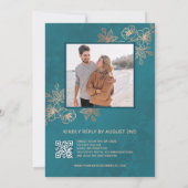Photo Rose Gold Teal Wedding 招待状 (裏面)