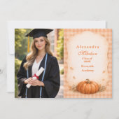 Photo Rustic Gingham Pumpkin Fall Graduation 案内状 (正面)