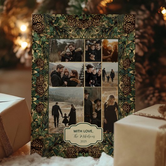 Photo Rustic Pinecone Botanical Christmas シーズンカード