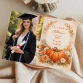 Photo Rustic Pumpkin Floral Fall Graduation 案内状