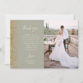 Photo Sage Green Gold Glitter Script Wedding サンキューカード (正面)