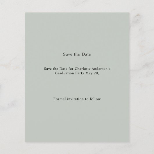 Photo sage green Graduation Save the Date チラシ (裏面)