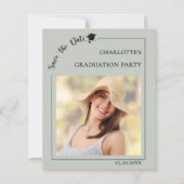 Photo sage green Graduation Save the Date card (正面)