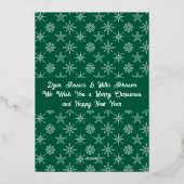 Photo Santa Baby Snowflakes White Gold Green BKGRD 箔シーズンカード (裏面)