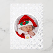 Photo Santa Baby Snowflakes White Silver Blue BKGD 箔シーズンカード (正面)