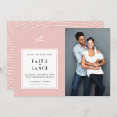 PHOTO SAVE THE DATE シンプル SPRIG 縁ど pink 招待状 (正面/裏面)