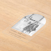 Photo Save The Date モダン Script 結婚's アクリル招待状 (レイダウン)