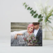 Photo Save the Date with Burgundy, Pink flowers 案内ポストカード (スタンド正面)