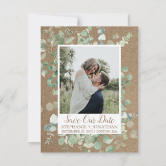 Photo Save the Date with Green Eucalyptus Frame セーブザデート