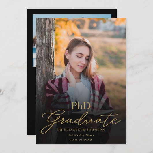 Photo Script PhD Degreeの卒業発表 招待状 (正面/裏面)