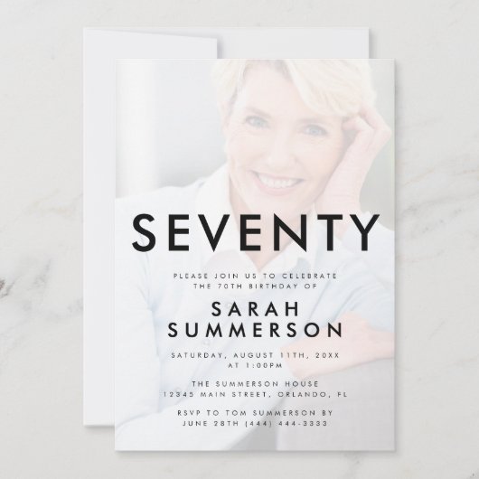 Photo Seventy Black White 70th Birthday 招待状 (正面)