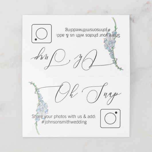 Photo Share Folded table card Blue Floral プレイスカード (外部開封)