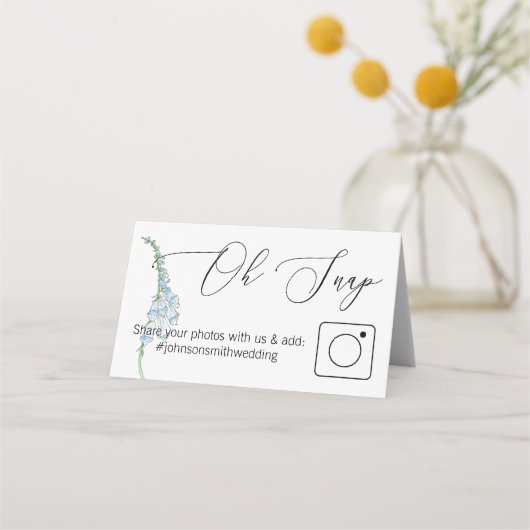 Photo Share Folded table card Blue Floral プレイスカード (正面)