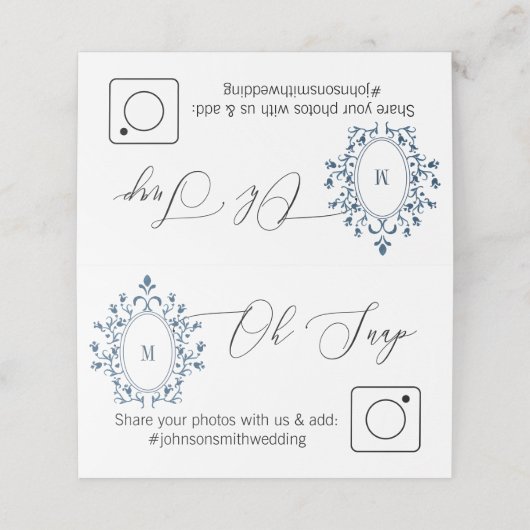 Photo Share Folded table card Teal Monogram プレイスカード (外部開封)