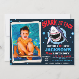 Photo Shark Birthday Invitation Shark Attack party 招待状