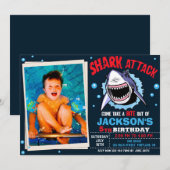 Photo Shark Birthday Invitation Shark Attack party 招待状 (正面/裏面)