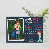 Photo Shark Mermaid誕生日の招待プールパーティー 招待状 (スタンド正面)