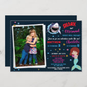 Photo Shark Mermaid誕生日の招待プールパーティー 招待状 (正面/裏面)