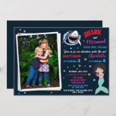 Photo Shark Mermaid誕生日の招待プールパーティー 招待状 (正面/裏面)