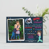 Photo Shark Mermaid誕生日の招待プールパーティー 招待状 (スタンド正面)