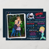 Photo Shark Mermaid誕生日の招待プールパーティー 招待状 (正面/裏面)