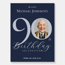 Photo Silver Navy Blue 90th Birthday Welcome