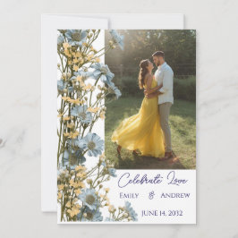 Photo Simple Modern Floral Wedding Invitation 招待状